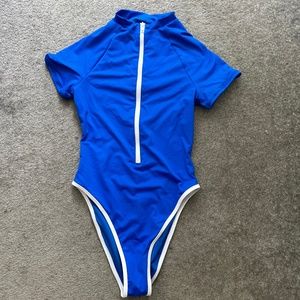 Skims Zip-Up Swim Mock Neck One Piece Cobalt